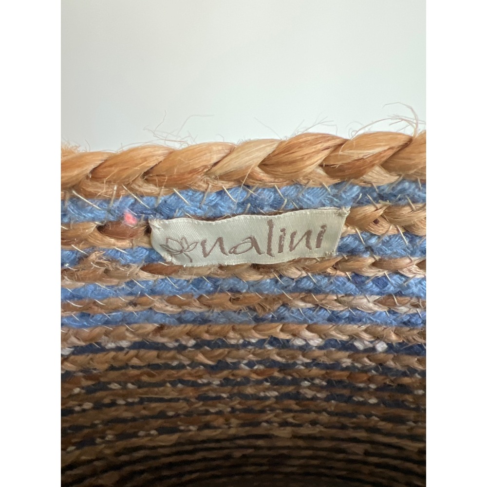 Nalini C&C California Home Blue Striped Braided Jute Tote Bag with Pom Poms NWT - Picture 4 of 7